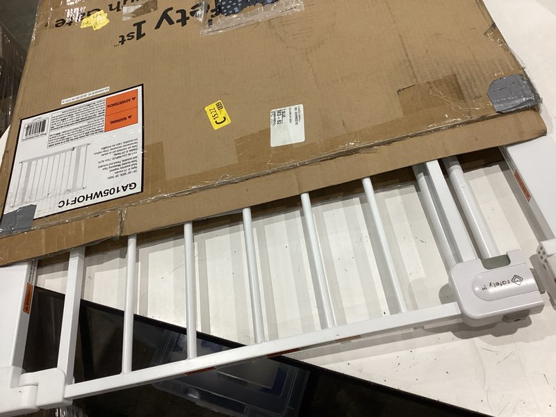 Condition photo showing As Is for safety 1st easy install walk thru baby gate for doorway with door, dog gates, fits 29"-38", easy install 28" tall, white 1-pack 29" to 38" wide x 28" tall white