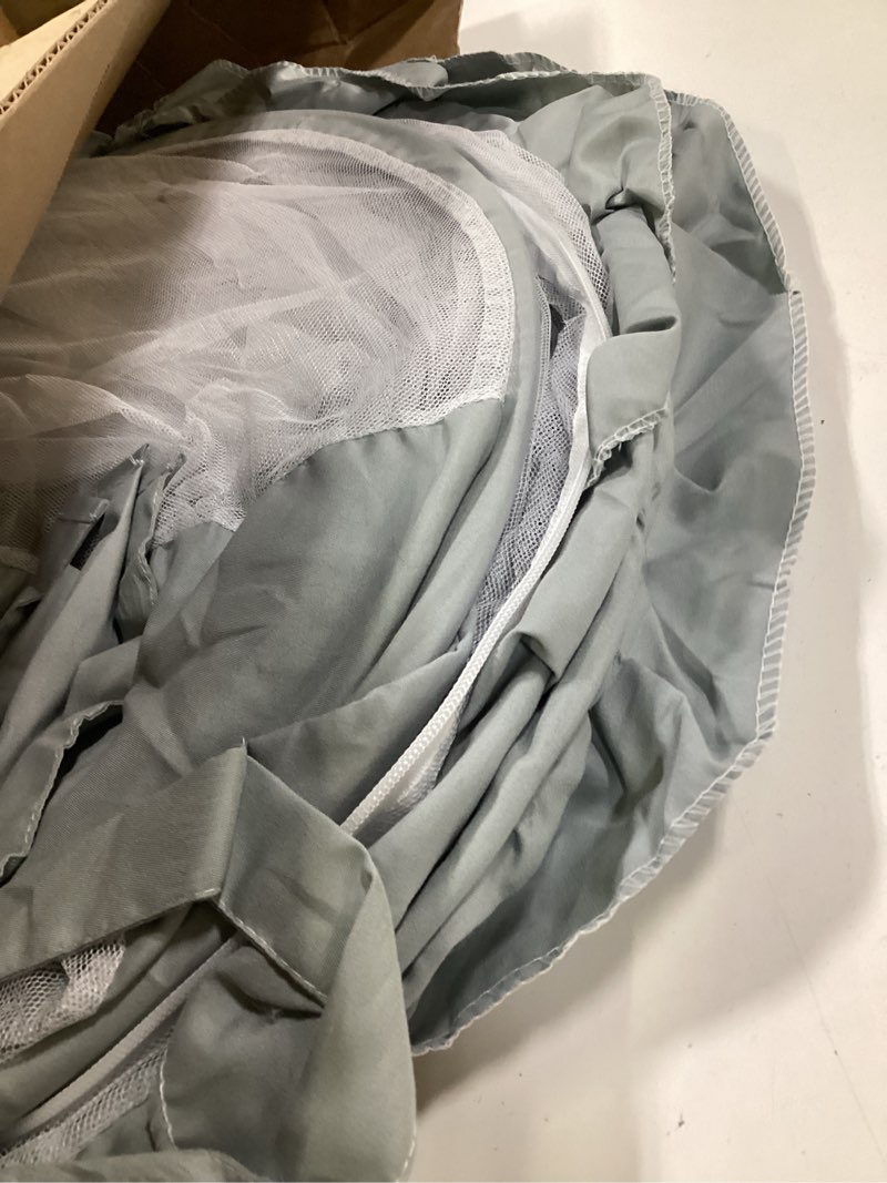 Condition photo showing As Is for crib tent to keep baby from climbing out - mesh crib climbing prevention, pop up baby crib tent, two-way self-locking metal zipper (grey, large) lager gray