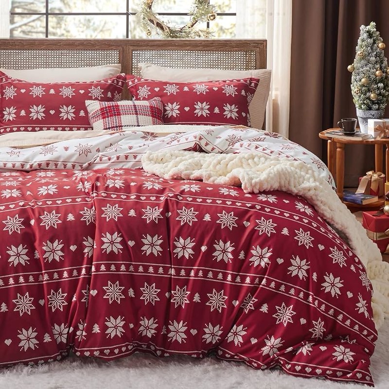Bedsure Christmas Duvet Cover Twin - Holiday Duvet Cover with Christmas Snowflakes Pattern, Christma