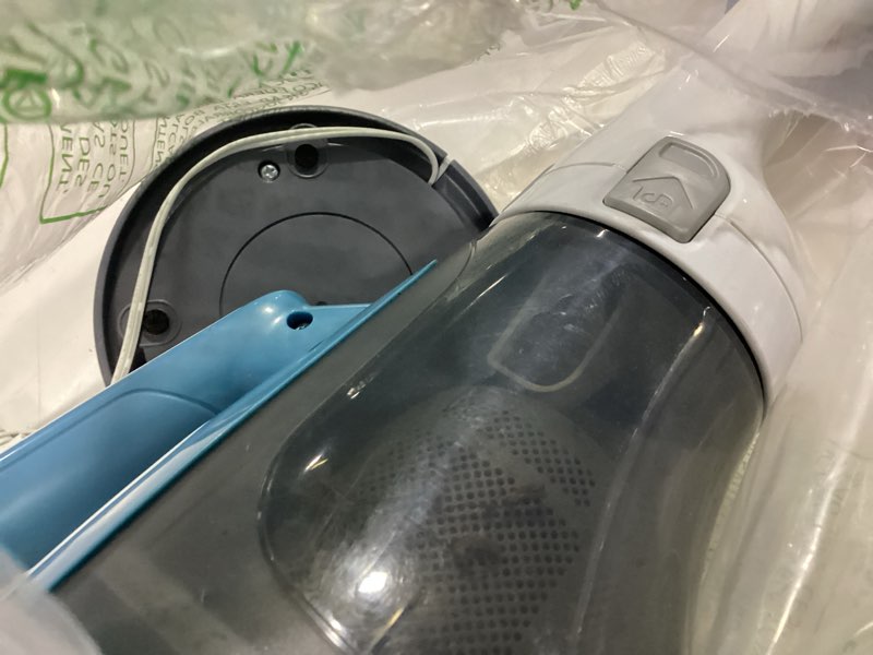 Condition photo showing As Is for black+decker dustbuster advancedclean handheld vacuum cordless, compact home and car vacuum with crevice tool, rotating nozzle and charging station, large dust bowl (chv1410l)