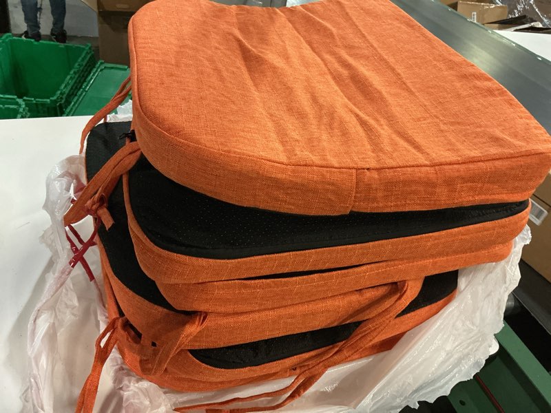 Condition photo showing Good Condition for Chair Cushions for Dining Chairs, 2\\\" Thick Seat Cushions for Kitchen Chairs, D-Shaped Chair Pads with Washable Cover, Ties and Non Slip Backing, 17'' x 16'', Set of 6, Orange 