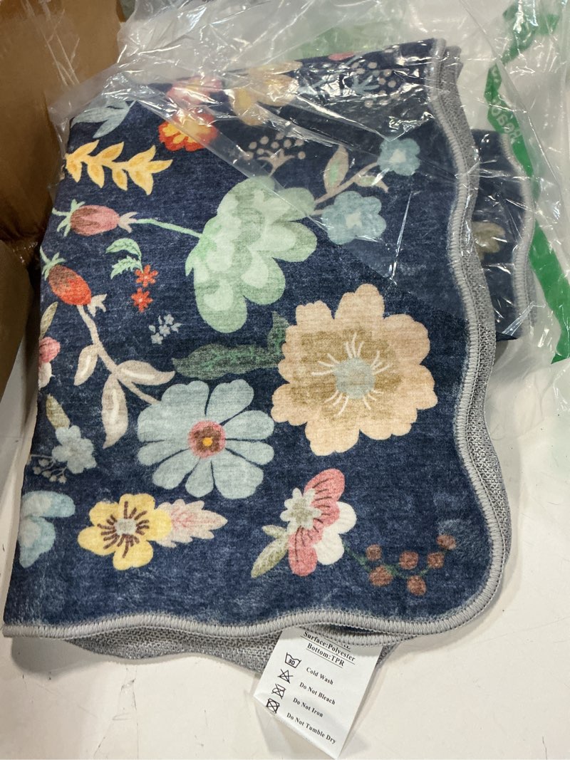 Condition photo showing Good Condition for Washable Non-Slip Runner Rug 2x8: Water-Resistant Floral Kitchen Rug Indoor Low Pile Floor Mat for L