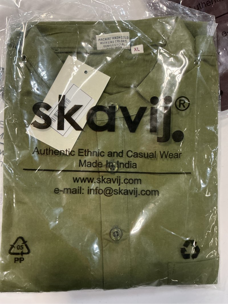 Condition photo showing New/Like New for skavij men’s pure cotton short kurta with chest pocket - solid eid & ramadan ethnic tunic x-large olive green