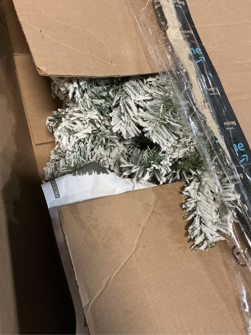 Condition photo showing As Is for Timer - 3 Ft Artificial Mini Christmas Tree, Thick Snow Flocked Tabletop Christmas Tree with 50 Warm White Lights Battery Operated 102 Snowy Branches 12 Pinecones Burlap Base Xmas Decor Home Indoor