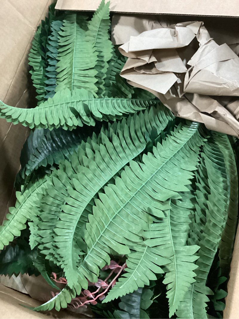 Condition photo showing Good Condition for der rose 49 inch 96 leaves fake ferns large, uv resistant artificial plants outdoors faux boston fern plants for porch home patio hanging decor 49''-1pcs-96leaves