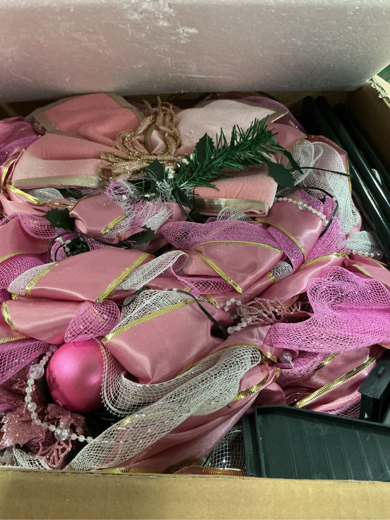 Condition photo showing As Is for Dolicer 6 FT Pre Decorated Pop Up Christmas Tree, Collapsible Christmas Trees with 180 Warm LED Lights & Remote Control, Fully Decorated Cute Artificial Xmas Tree Easy Assemble Holiday Party Decor