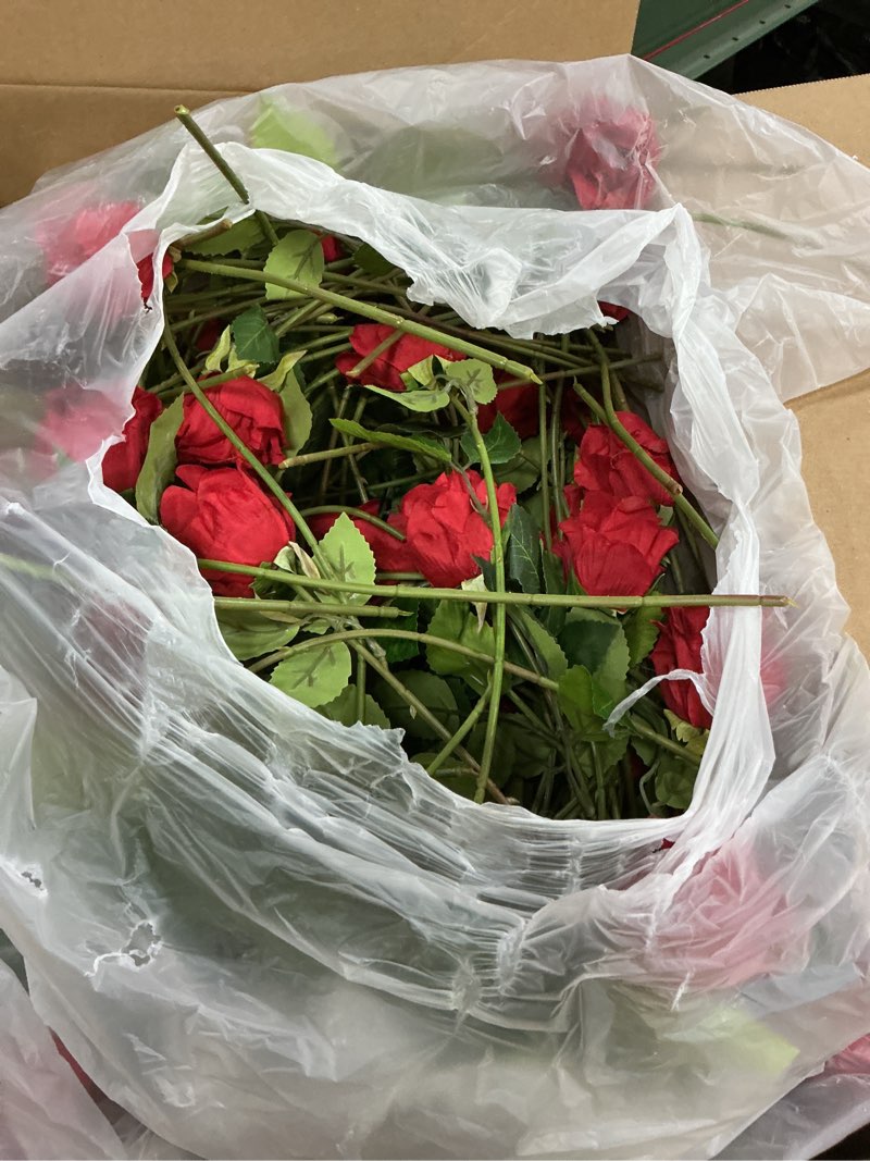 Condition photo showing Good Condition for FOTEEWL 60 Pcs Artificial Rose Flower Realistic Faux Silk Roses Stem Fake Roses Bouquet for Flower Arrangement,Wedding Centerpieces,Party,Home Decorations (Burgundy)