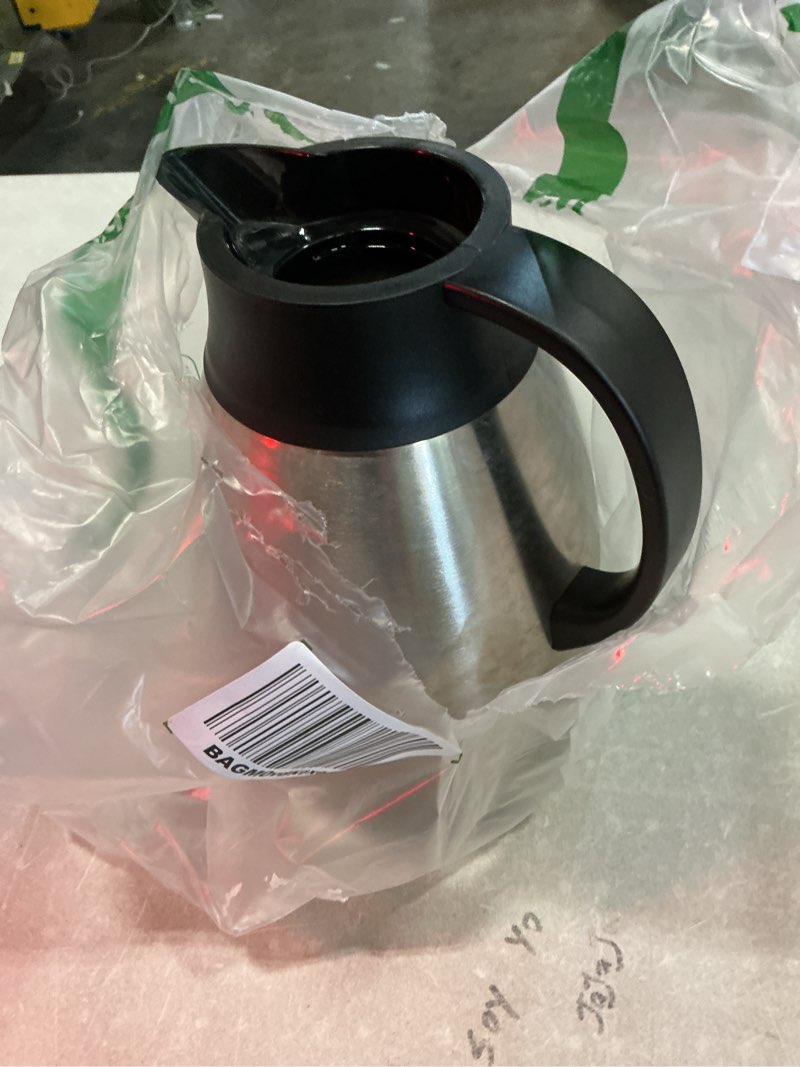 Condition photo showing As Is for tomakeit thermal coffee carafe with hang tag, 2l/68 oz stainless steel vacuum insulated thermoses, double-wall design, 24-hour hot & cold, leak-proof, portable for travel,camping,office (silver)