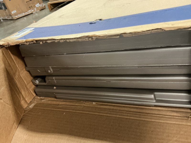 Condition photo showing As Is for suncast commercial mega tall storage cabinet, 4 shelves, gray  