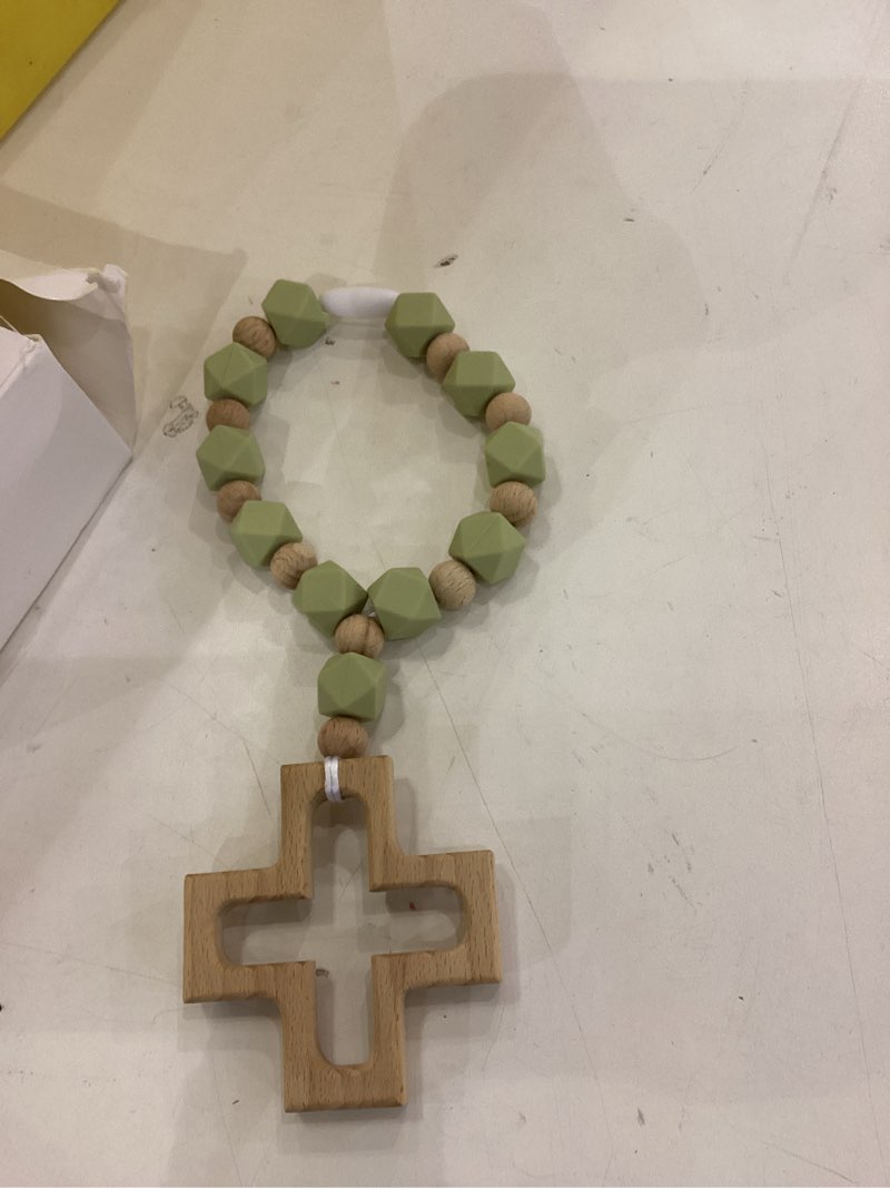 Condition photo showing Good Condition for Misdary Baby Rosary Baptism Gift Silicone God Bless Kids First Rosary with Cross 1st Year Baptism Party Supply for Baby Shower Christian Communion Gifts(Green,Square) Green Square