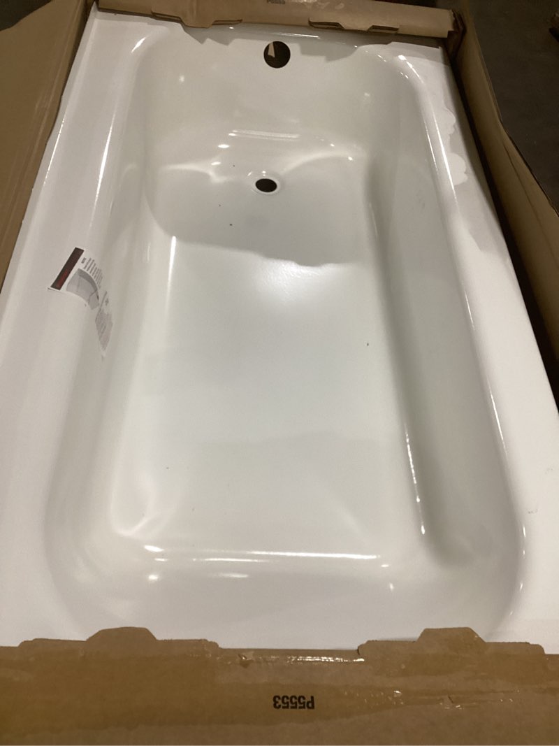 Condition photo showing As Is for maax pro steel plus 32-in x 60-in white porcelain enameled steel rectangle alcove soaking bathtub ( right drain )
