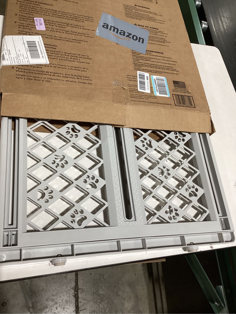 Condition photo showing Good Condition for mypet north states paws portable pet gate: 26-40" wide. pressure mount. no tools needed. made in usa. dog gate 23" tall, expandable, durable dog gates for doorways, light gray