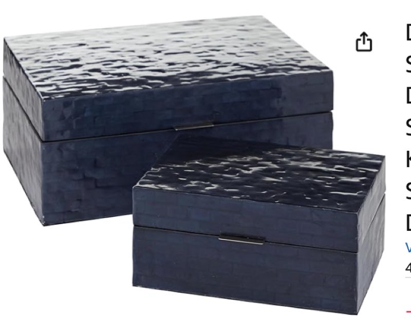 deco 79 mother of pearl shell handmade decorative box mosaic storage decorative keepsake boxes, set of 2 storage boxes 5", 4"h, dark blue
