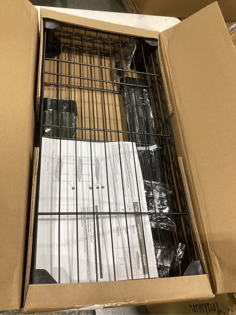 Condition photo showing Good Condition for m mzg 750 lbs 3 tier shelf metal storage shelves wire rack closet organizers for garage kitchen bathroom laundry black 11.8" d x 25.6" w x 31.5" h 3 tier, 11.8" d x 25.6" w x 31.5" h black