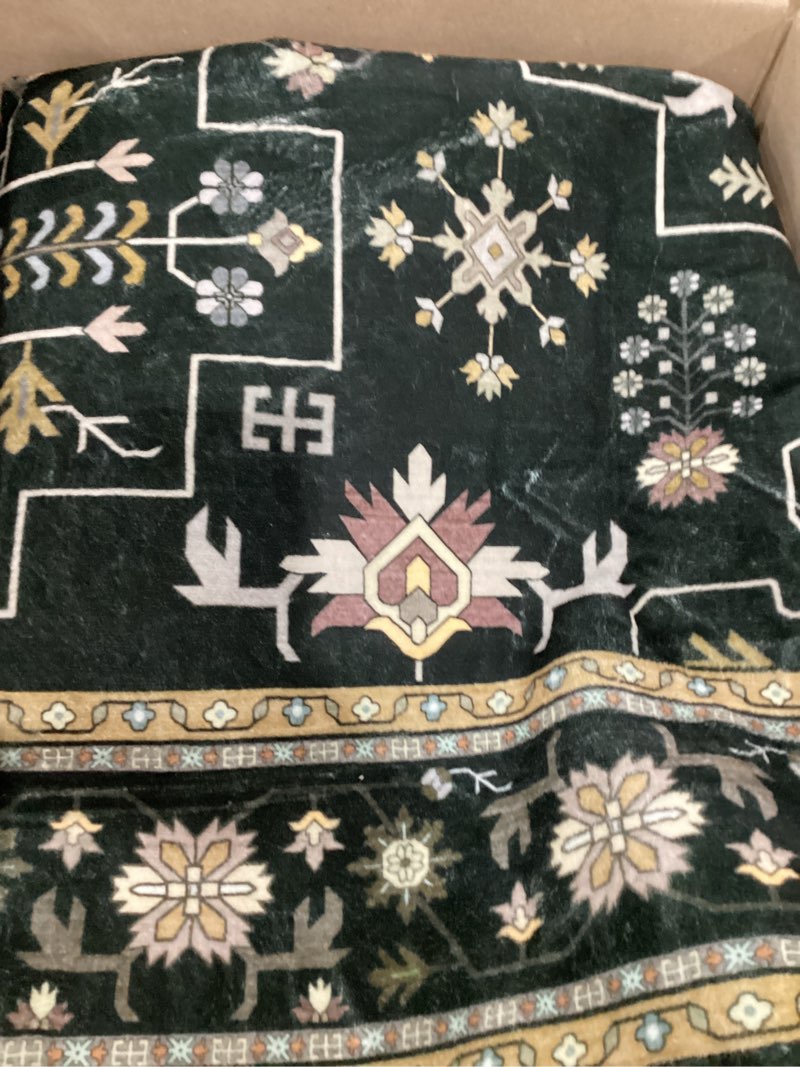 Condition photo showing Good Condition for 5x7 area rugs living room rug: floral washable rug vintage boho soft no slip stain resistant carpet indoor floor throw carpets for bedroom hallway nursery dining room playroom dark green black black/green 5' x 7' (rectangular)