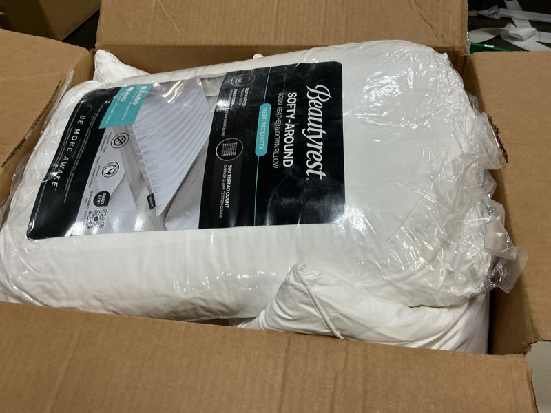 Condition photo showing Good Condition for beautyrest luxury goose feathers soft pillows, 500 thread count cotton cover 20”x36”, king (pack of 2), supportive fluffy hotel collection bed pillows for side and back sleepers
