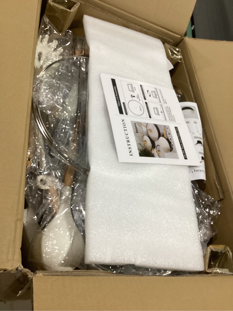 Condition photo showing Good Condition for 24 Pcs Pots and Pans Set Non Stick Ceramic Cookware Set with 3 Stockpots, White Interior Black Exterior, Healthy Non-Toxic, Large Capacity, Induction Compatible, PFAS/PTFE/PFOA Free 24Pcs Set Black/White