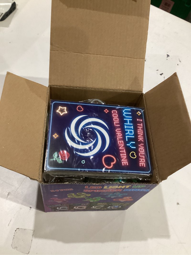 Condition photo showing As Is for 24PCS LED Light Up Fidget Spinner Rings Valentines Day Cards for Kids School Classroom Valentines Day Exchange Gifts for Kids Boys Girls, Class Valentine Party Favors Bulk Gifts Goodie Bags Stuffers