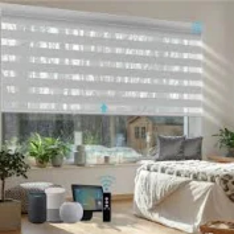 Seeshade Cordless Zebra Blinds for Windows –(70" W x 64" H,White) Dual Layer Fabric Roller Shades, C