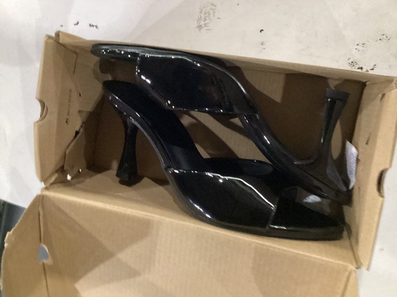 Condition photo showing Good Condition for coutgo womens heeled mules pointed peep toe high heels slip on backless mule sandals dress shoes 6 black