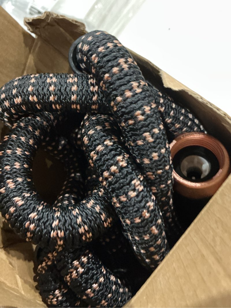 Condition photo showing As Is for pocket hose 25 ft copper bullet expandable garden hose w/10 pattern thumb spray nozzle as seen on tv 650psi 3/4 in patented lead-free ultra-lightweight solid copper anodized aluminum