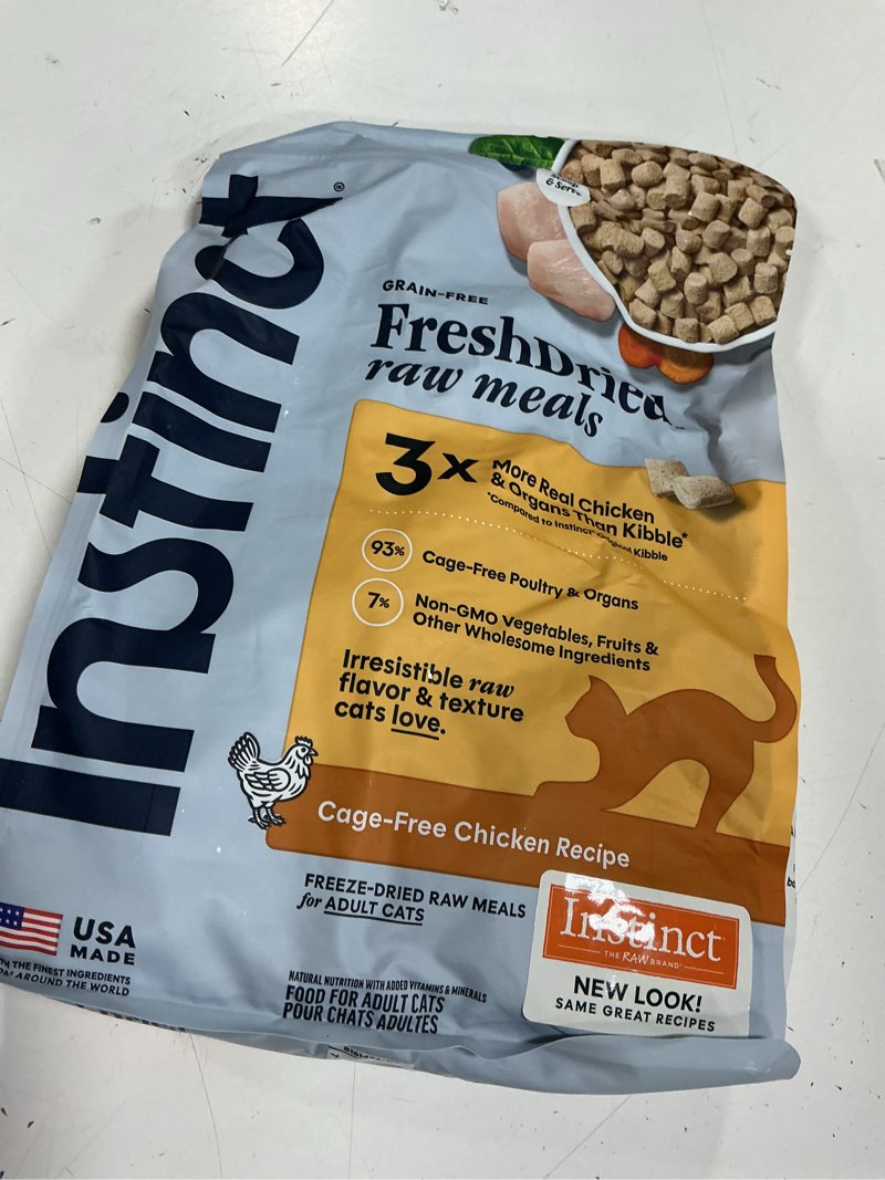 Condition photo showing New/Like New for best by /01/24/28)instinct raw meals freeze-dried chicken cat food, 25 oz. bag chicken - cat 25 ounce (pack of 1)