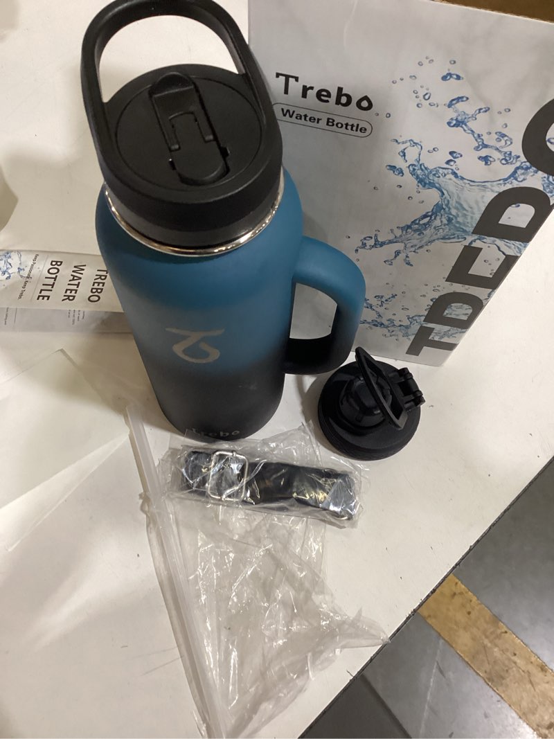 Condition photo showing Good Condition for trebo 40oz water bottle insulated with handle, stainless steel metal large jug,travel flask with straw spout lid,mug tumbler cup,keep cold hot, indigo black 40 ounces indigo/black