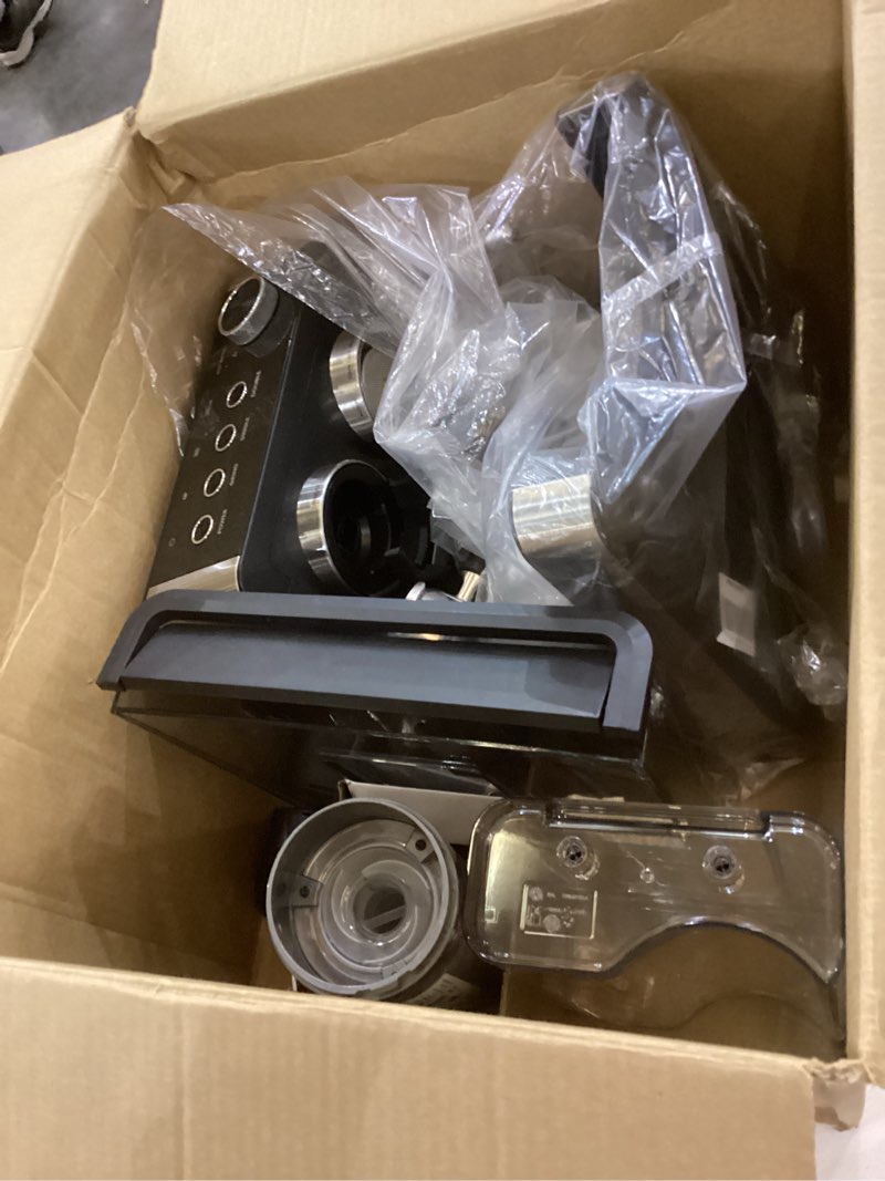 Condition photo showing As Is for (2025 Upgrade)20 Bar Espresso Machine with Built-in Anti-Clog Coffee Grinder, Expresso Coffee Machines with Milk Steam Wand/Frother/Tamping Tools,Espresso Maker with Grinder for Lattes-Deep Black
