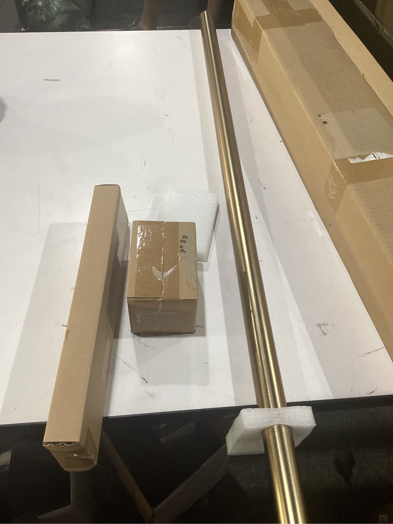 Condition photo showing Good Condition for 1-1/8 inch diameter antique gold curtain rods with knurl design finial, 36-72 inch telescoping single curtain rods for window width 24-68 inch, drapery rods for bedroom,living room gold 36-72''