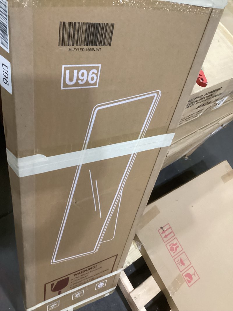 Condition photo showing As Is for Sweetcrispy Full Length Mirror with LED Lights, 61"x17" Lighted Floor Mirror with Dimming & 3 Color Lighting, Stand for Bedroom, Dressing Room Rectangular 61"L x 17"W