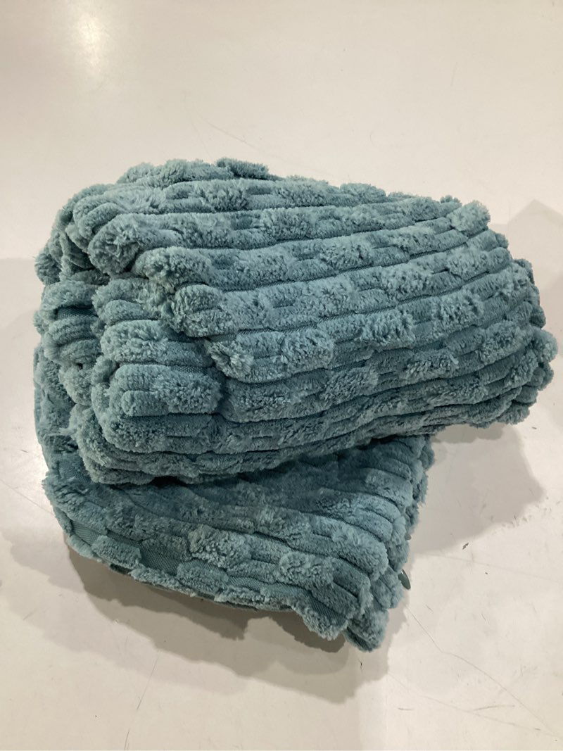 Condition photo showing New/Like New for kevin textile throw pillow covers soft corduroy decorative set of 2 boho striped pillow covers pillowcases farmhouse home decor for couch bed sofa living room 16x16 inch blue grey 16" x 16" (pack of 2) blue grey