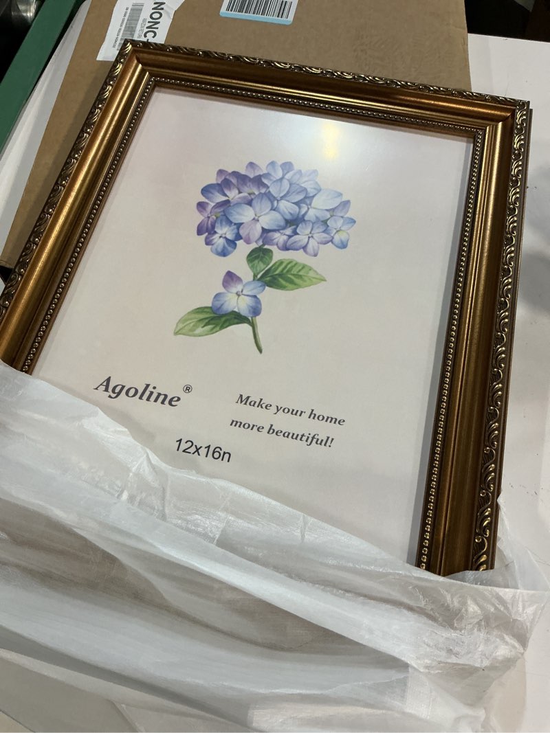 Condition photo showing Good Condition for 12x16 vintage gold picture frame, 16x12 frame gold ornate for wall mount & tabletop display, antique barouqe photo frames for retro home, office, gallery wall decor, vintage picture frames 12x16in gold