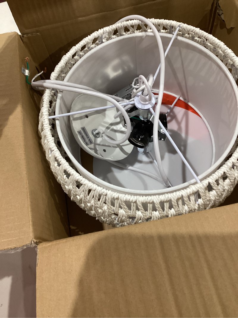 Condition photo showing item condition for WILON White Rattan Pendant Light for Dining Room Light Fixture, 3-Light Rattan Boho Farmhouse Chandeliers Light, Modern Drum Hanging Lights for Kitchen Island Living Room Bedroom Foyer Entryway