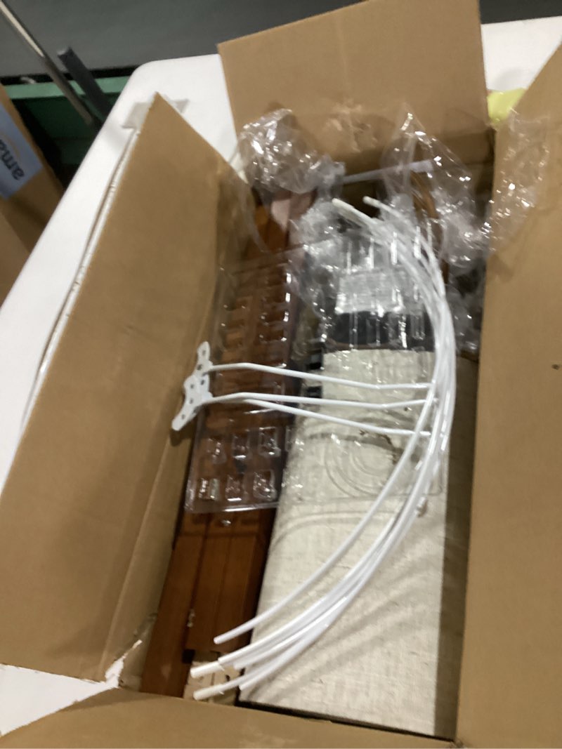 Condition photo showing New/Like New for lepower wood tripod floor lamp, mid century standing lamp, modern design studying light for living room, bedroom, study room and office, flaxen linen shade with e26 base brown brown tripod holder