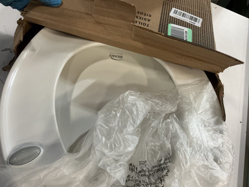 Condition photo showing As Is for bemis 790tdgsl commercial heavy duty closed front toilet seat with cover, industrial no slam seat with secure installation, made in usa, round, white white round toilet seat