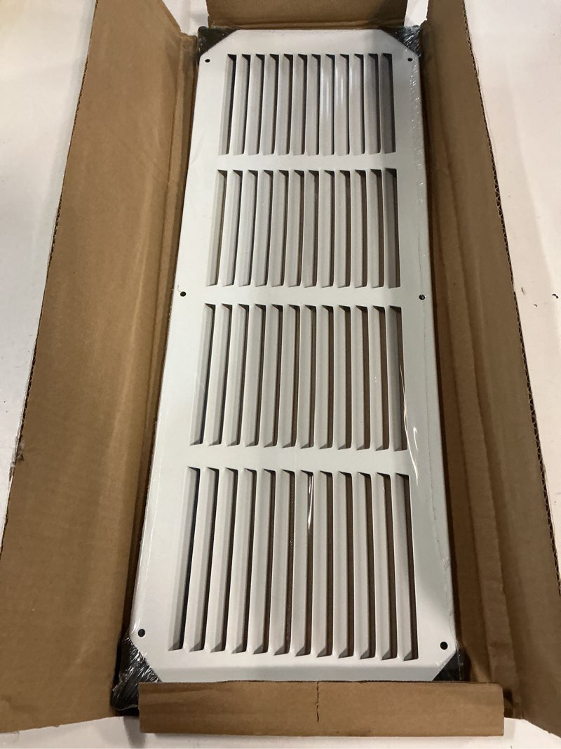 Condition photo showing New/Like New for fits 20x6 duct opening stamped steel return air grille vent cover grille for sidewall and ceiling in white surface dimensions: 21.75"w x 7.75"h (20" w x 6" h duct opening)