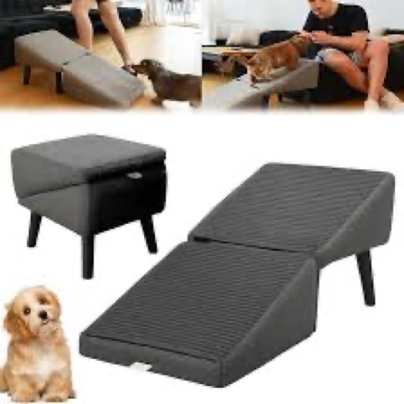 Hdnbsp Split Ottoman Dog Ramp, 4-Step Dog Stairs for Bed, Foldable Pet Steps for Small, Medium, Seni