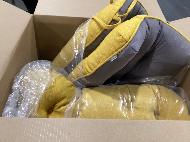 Condition photo showing As Is for Non Slip Chair Cushions for Dining Chairs Set of 4 Kitchen Chair Cushions 18"x18"x3" Turfted Chair Pads Comfortable and Soft Seat Cushion with Ties, Yellow Straw