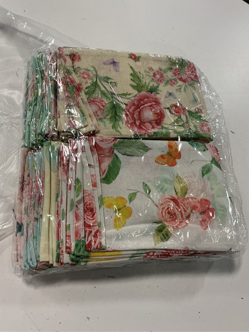 Condition photo showing New/Like New for vitalcozy 24 pcs cloth napkins bulk-15 x 15 inch soft fabric napkins bulk cloth washable reusable plants floral square napkin cotton dinner towel for spring tea party (pink flower) pink flower 24