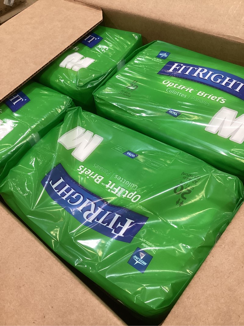 Condition photo showing Good Condition for fitright adult diapers, ultra heavy absorbency, m (waist size 32in-44in), 80 count, optifit incontinence briefs for men and women, disposable, moisture-wicking, leak protection,