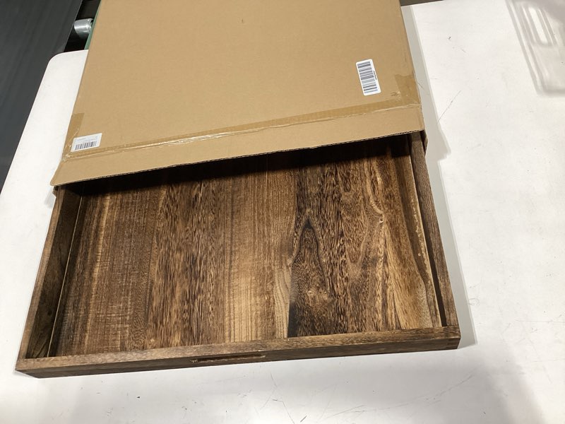 Condition photo showing Good Condition for wooden ottoman tray with handles – 22 inch large rustic farmhouse decorative tray for coffee table centerpiece, living room serving tray, square wood tray for home decor 21.7" x 21.7" x 2"