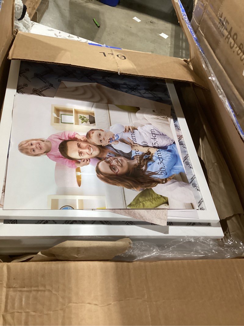 Condition photo showing As Is for 8x10 picture frame set of 10, white frames 8x10 for tabletop display, horizontal or vertical wall mounting white 8x10 (without mat)