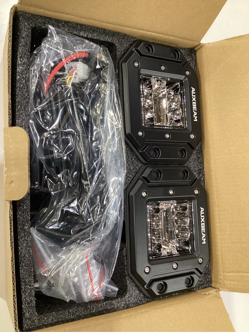 Condition photo showing Good Condition for Auxbeam 5 Inch Flush Mount Led Light Pods, Amber Flush Mount Bumper Fog Lights 6 Modes Strobe Cube Pod Light Bar Yellow Spot Flood Offroad Driving Ditch Lights for Truck Jeep Car ATV