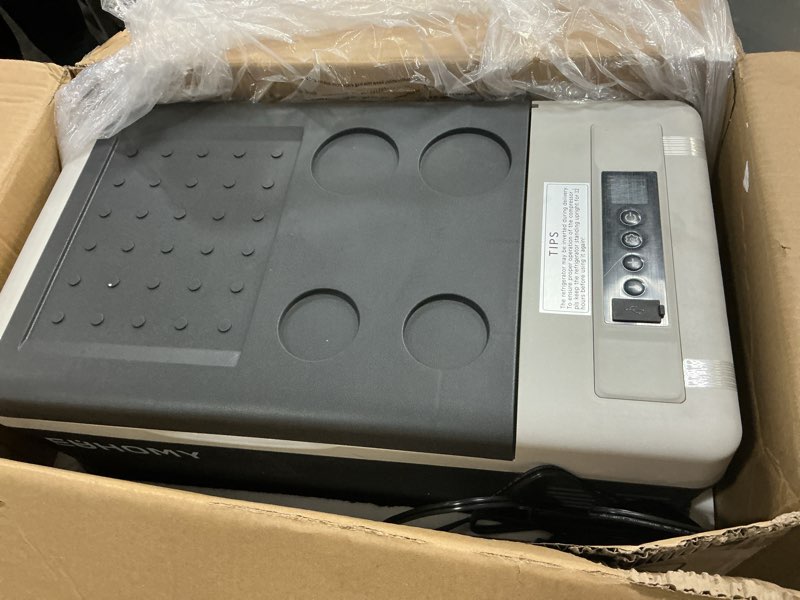 Condition photo showing New/Like New for EUHOMY 12V Portable Car Refrigerator, 11 Quart (18 L) , 22 Cans Small Car Fridge with APP Control, Top Door Freezer for RV, Camping, Travel, black,,,,,,Similar 