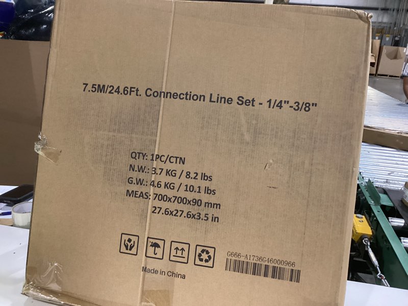 Condition photo showing New/Like New for taurox 50ft mini split line set 1/4" & 3/8" o.d copper pipes tubing and 3/8" white thickened pe insulation coil, for mini split air conditioning or heating pump equipment and hvac with flared nuts. 50ft (1/4+3/8) with wire
