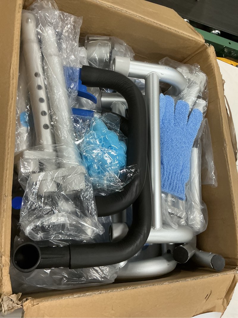 Condition photo showing Good Condition for Sliding Shower Chair for Inside Shower & Bathtub, 500lb Heavy Duty Adjustable Height Transfer Bench, Shower Bench Seat for Elderly Disabled & Seniors, Tub Transfer Bench with Quick-Dry Seat Sliding Shower Chair with Arms and Back