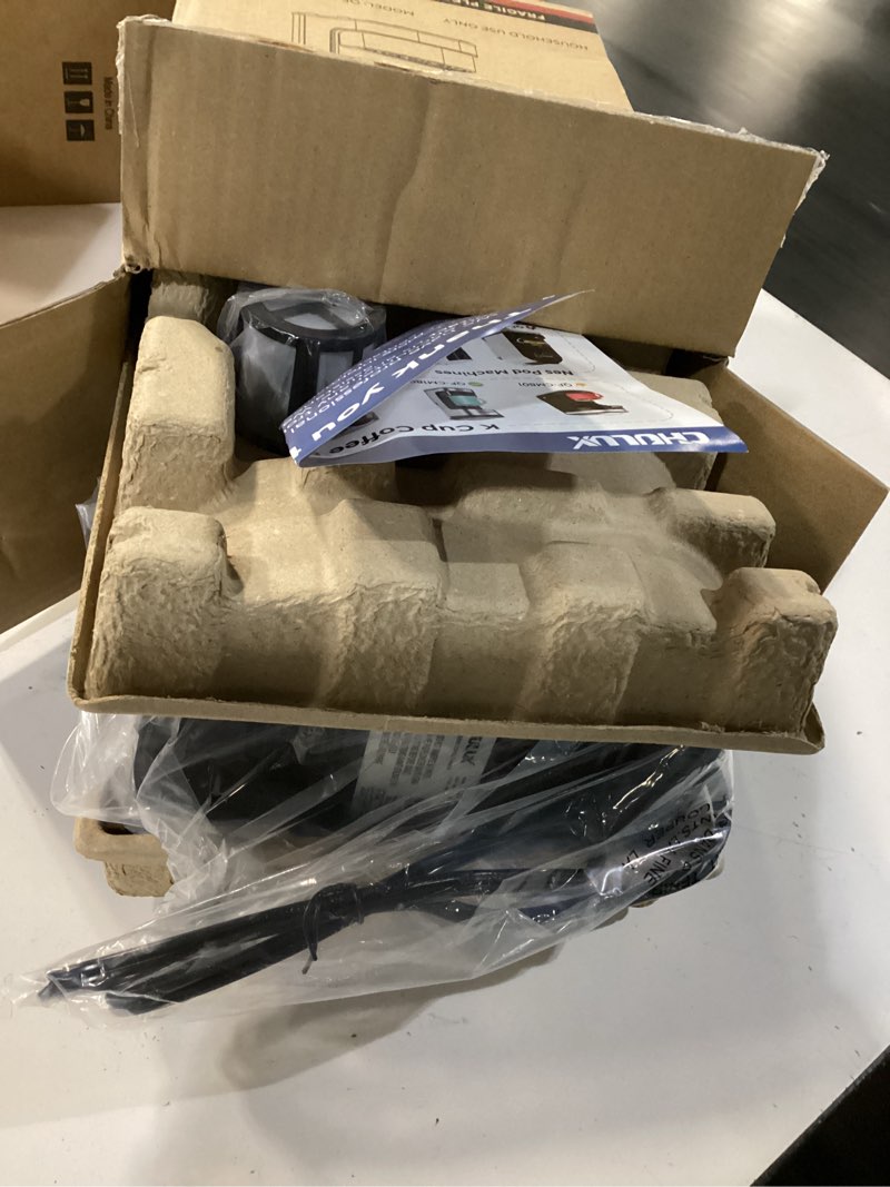 Condition photo showing Good Condition for chulux solobrew single serve coffee maker, for k cup and ground, 3 brew sizes with strong button & over ice feature, 14oz removable reservoir, for home, travel, rv, office and dorm