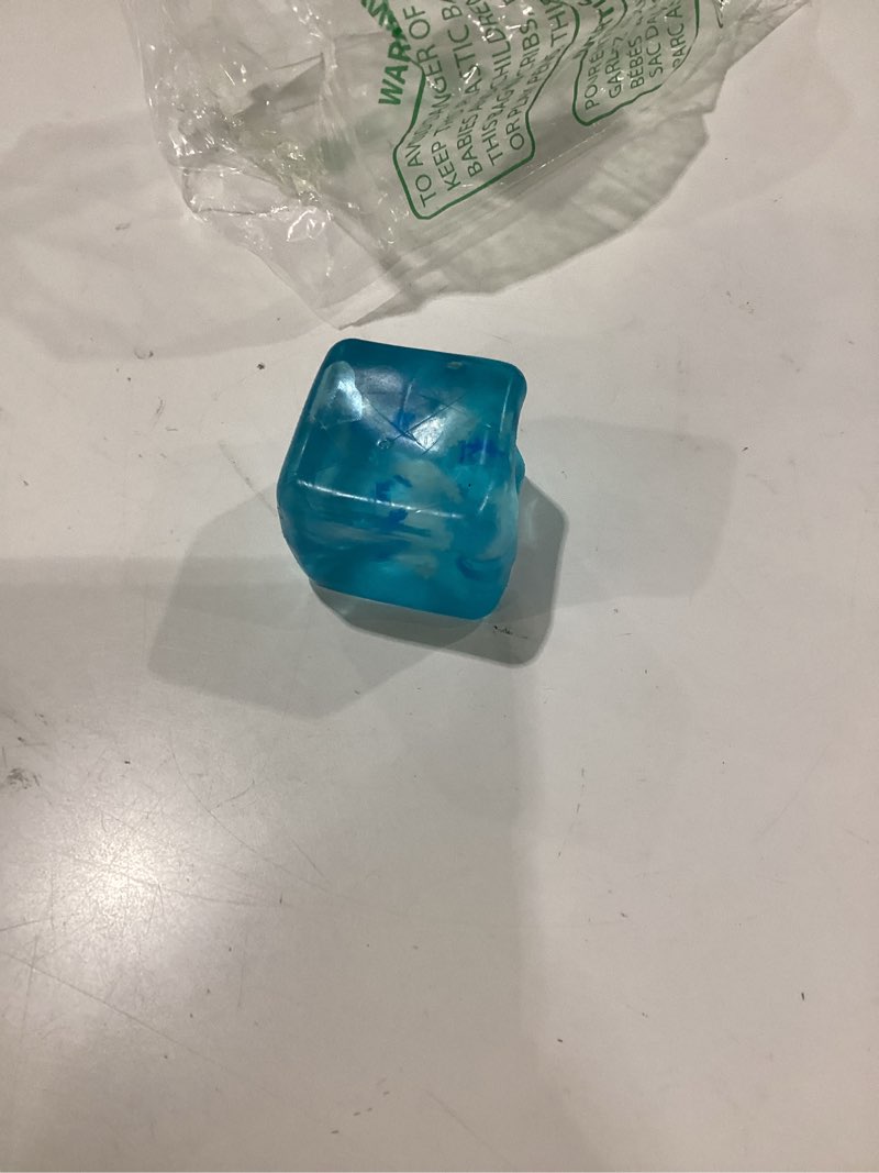 Condition photo showing As Is for ice cube squishy with snowflakes inside, squeeze stress cube for anxiety relief, sensory squishy fidget toys for adults, soft gel ball for desk accessory, birthday gift