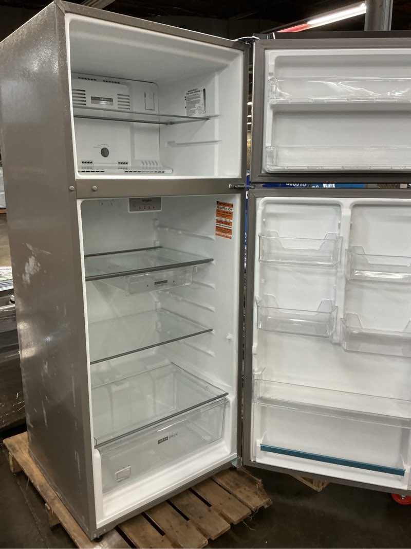 Condition photo showing As Is for whirlpool 16-cu ft top-freezer refrigerator ( stainless steel ) energy star certified