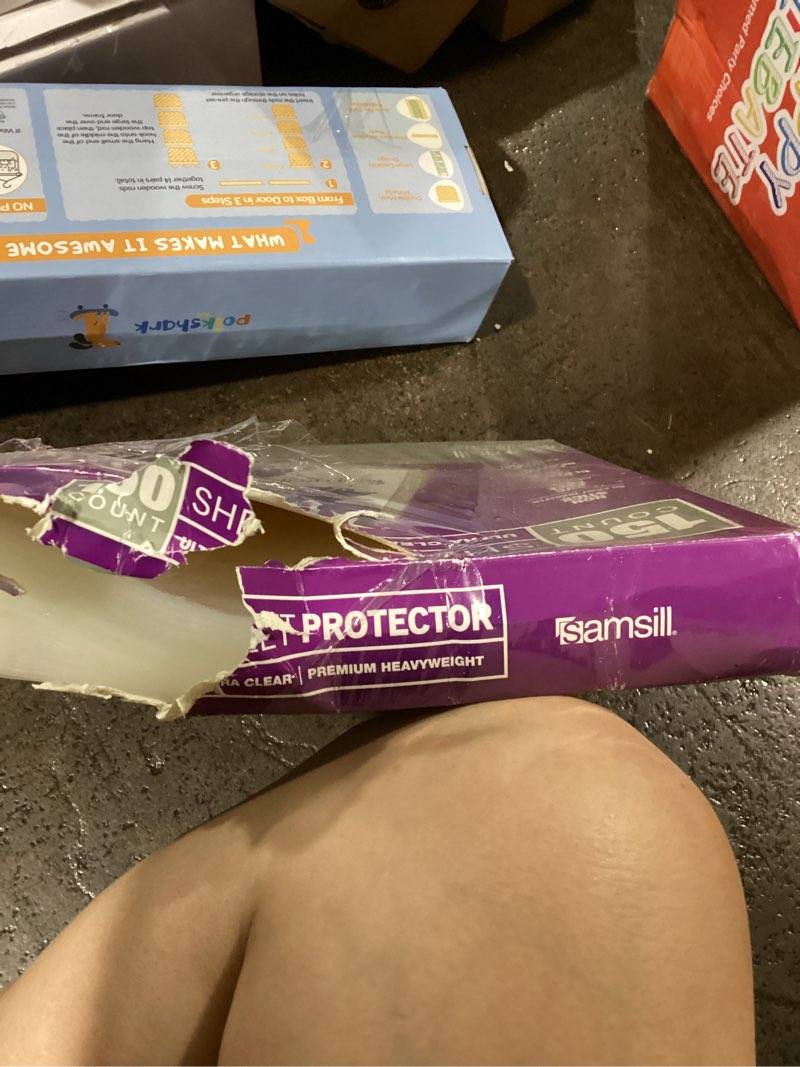Condition photo showing As Is for samsill ultra clear sheet protectors, 150 pack, 8.5x11 inch page protectors for 3 ring binder, premium heavy duty, letter size, top loading, acid free premium heavy duty 150 pack ultra clear